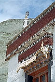 Ladakh - Rizong Gompa, projecting roofs in deep red